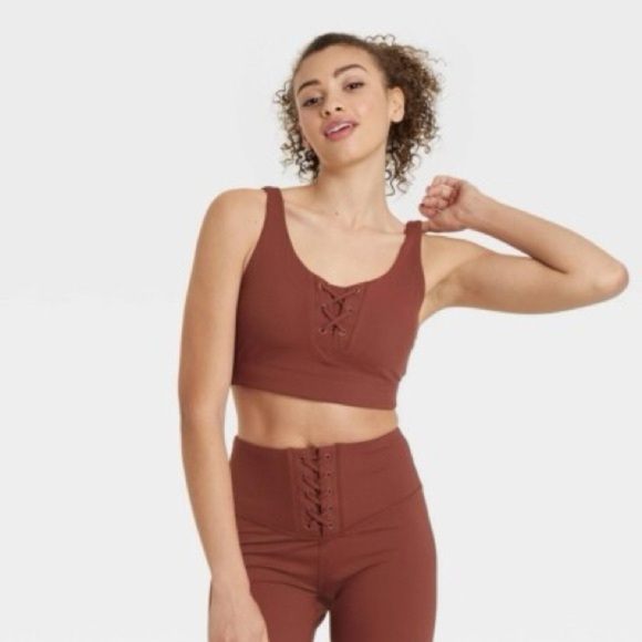 JoyLab Other - JoyLab womens sports bra large rust hot coco lace up ribbed athletic workout NWT